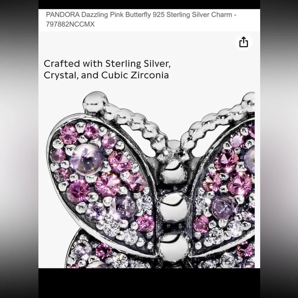 PANDORA Dazzling Pink Butterfly 925 Sterling Silver Charm - 797882NCCMX